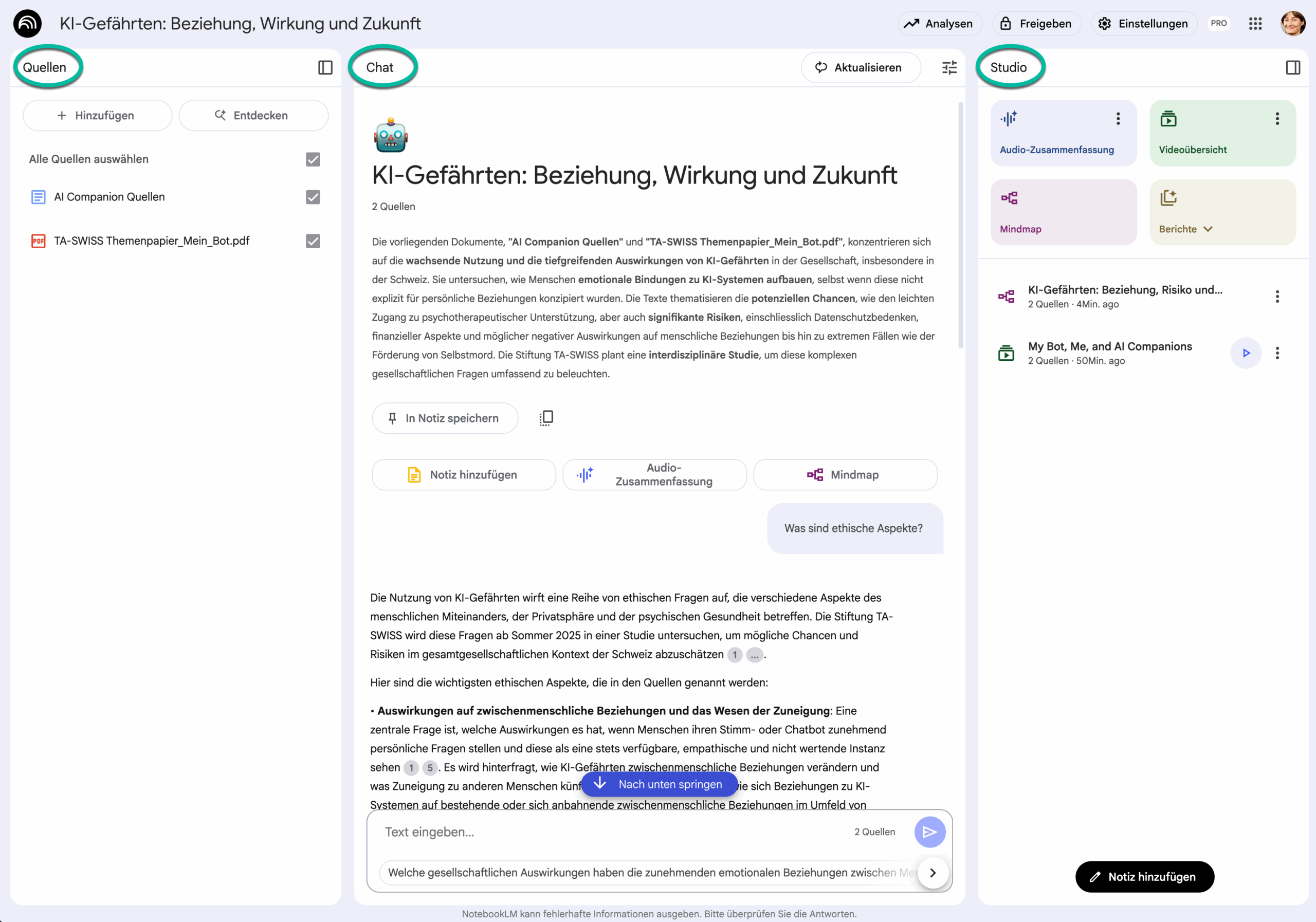 Einblick in das KI-Tool NotebookLM